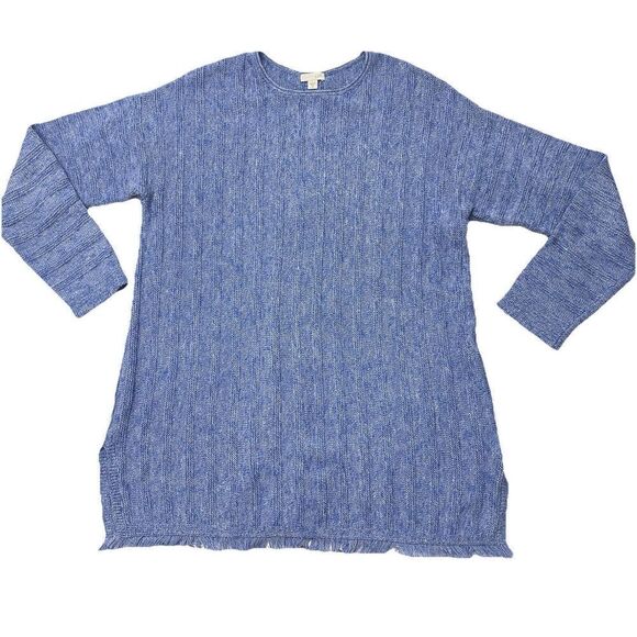J. Jill Blue Round Neck Tunic Length Ribbed Knit Sweater Button Detail Sz M - Picture 2 of 11